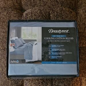 Beautyrest Cooling Cotton Blend 4-Piece King Sheet Set - Blue. Nwt.